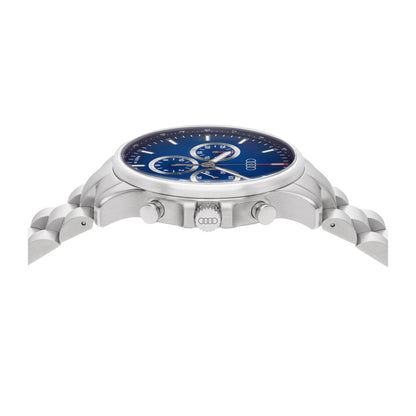 Audi Chronograph stainless steel, silver/blue
